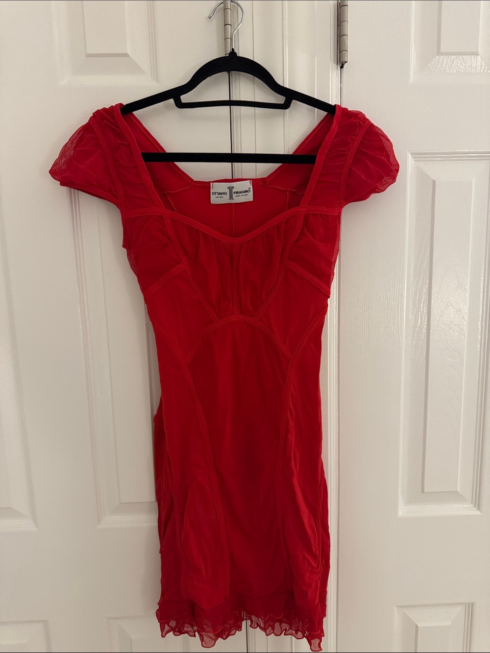 Red Puff-Sleeve Mini Dress by